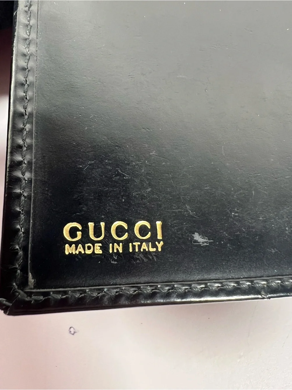 1260: Gucci Vintage Black Leather Long Bifold Wallet Italy